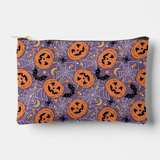 Lila Jack-O-Lantern Halloween-Muster Zubehörtasche (Vorderseite)