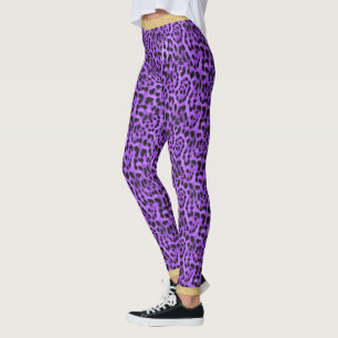 Lila Jaguar Skin Print Gold Glitzer Chic Initial Leggings