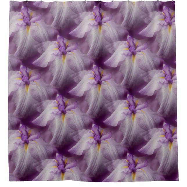 Lila japanisches Iris-Blume-Muster Duschvorhang (Vorderseite)