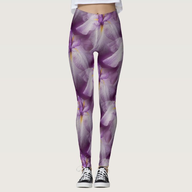 Lila japanisches Iris-Blume-Muster Leggings (Vorderseite)