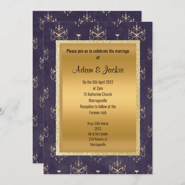 Lila jeden Anlaß für Hochzeiten in Gold Cronier Einladung (Vorne/Hinten)