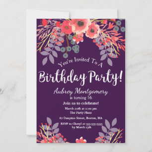 Lila Jewel Tone Watercolor Blume Geburtstag Einladung