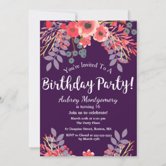 Lila Jewel Tone Watercolor Blume Geburtstag Einladung