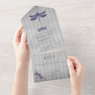 Lila Jeweled Dragonfly-Hochzeit All In One Einladung