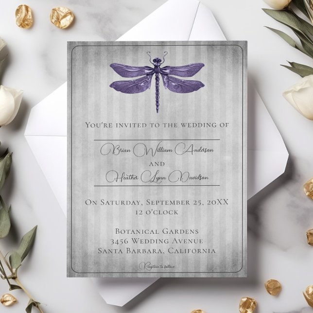 Lila Jeweled Dragonfly-Hochzeit Einladung (Purple Jeweled Dragonfly Wedding Invitation)