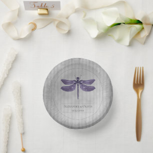 Lila Jeweled Dragonfly-Hochzeit Pappteller