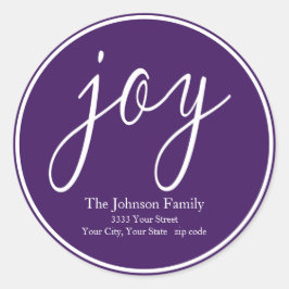 Lila Joy Christmas Round-Return-Adressetikett Runder Aufkleber