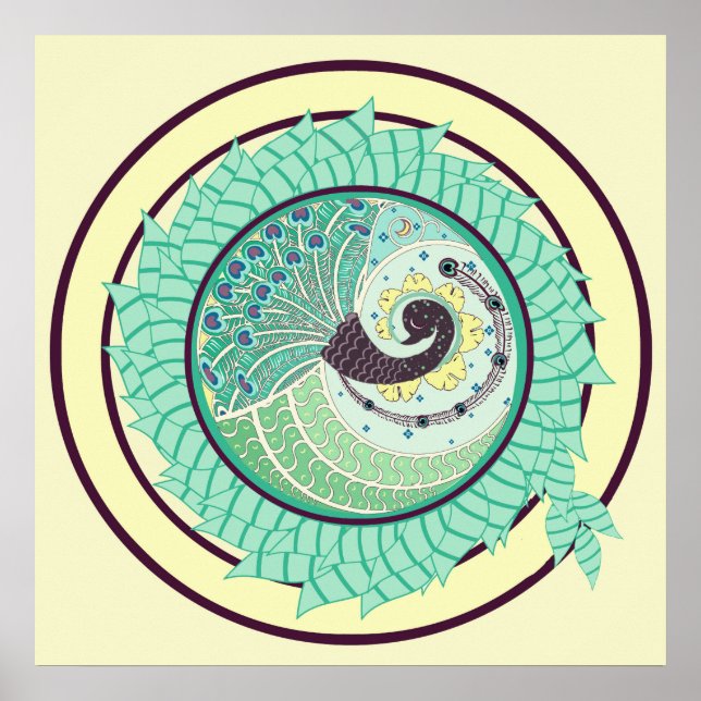 Lila Jugendstil-Pfauenposter Poster (Vorne)