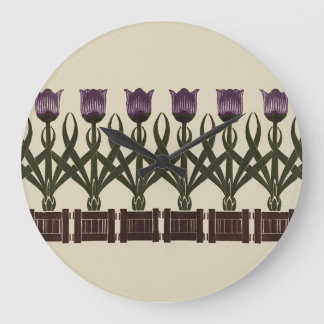 Lila Jugendstil-Tulissen Große Wanduhr