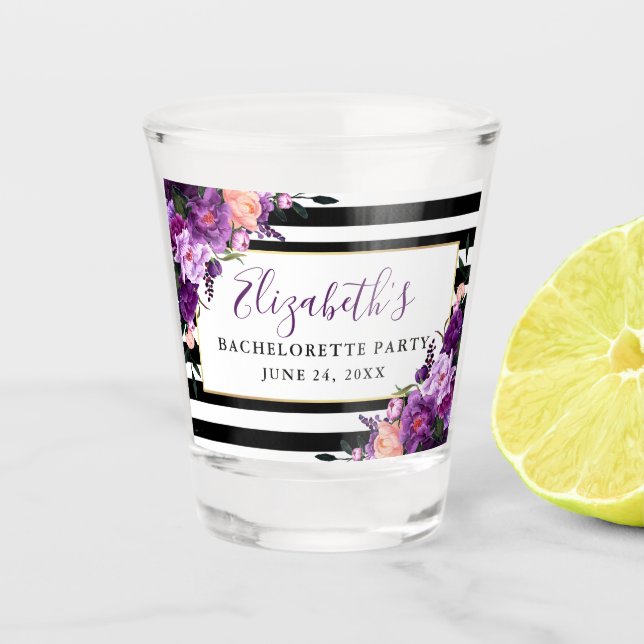 Lila Junggeselinnen-Abschied mit Streifen Schnapsglas (Vorderseite)
