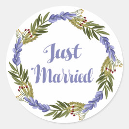 Lila Just Married Lavender Floral Wedding Runder Aufkleber