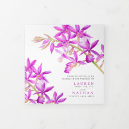 Lila Juwel Orchid Aquarell Foto Hochzeit Dreifach-gefaltete Programmkarte