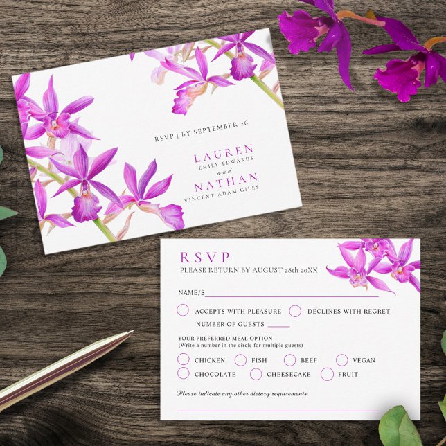 Lila Juwel Orchid Aquarell Hochzeit RSVP Karte (Von Creator hochgeladen)