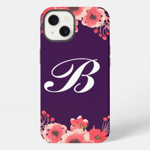 Lila Juwel-Ton Wasserfarben Blumen Monogramm iPhone Hülle
