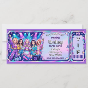 Lila K-Pop VIP-Pass Konzert Geburtstagsticket Einladung