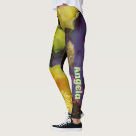 Lila Kakteen mit gelben Blüten Leggings