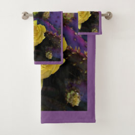 Lila Kakteen-Pantolblumen Badhandtuch Set