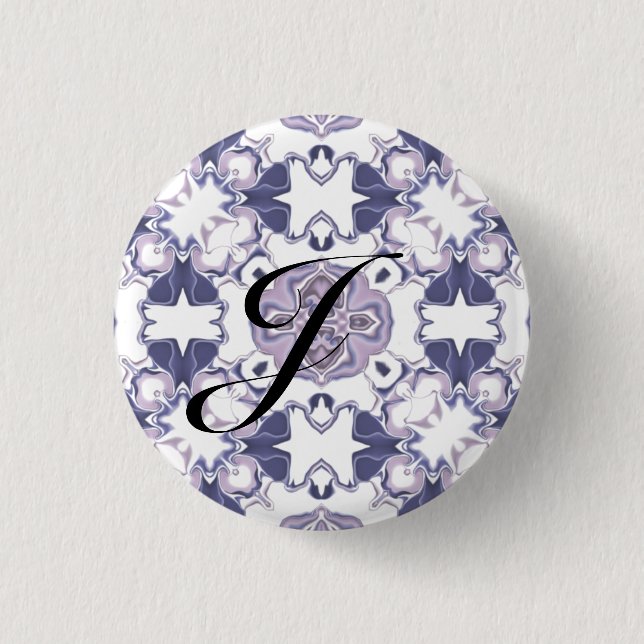 Lila Kaleidoskop-Muster #1 Monogramm Button (Vorderseite)
