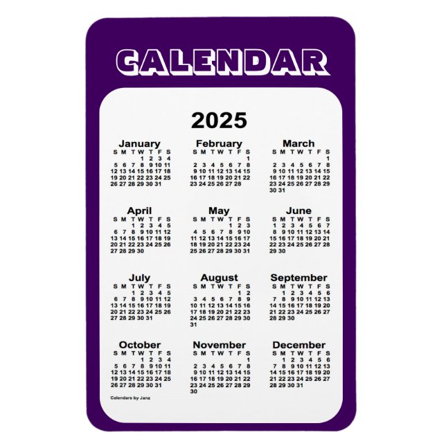 lila Kalender 2025 von Janz 4x6 Magnet (Vertikal)