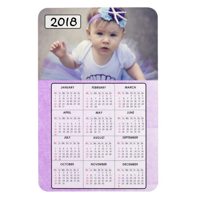 Lila Kalender für Fotos der Familie 2018 Magnet (Vertikal)