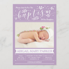 Lila Kalligrafie Taufe Foto Einladungskarte Einladung