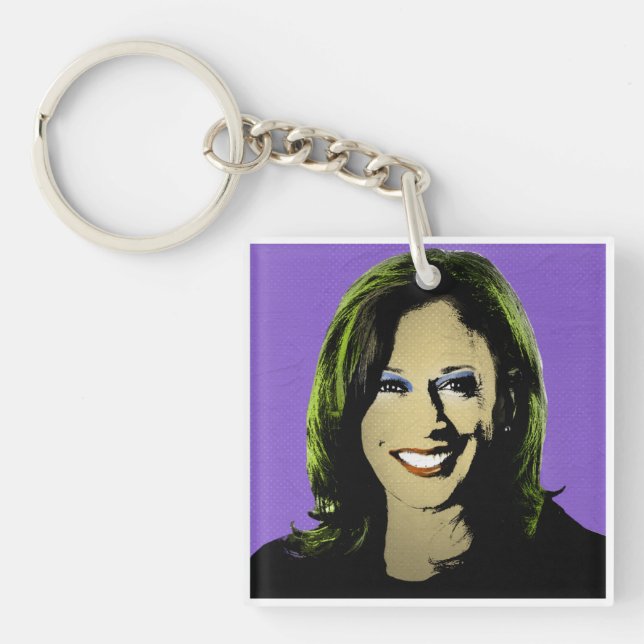 Lila Kamala Harris Pop Art Schlüsselanhänger (Vorderseite)