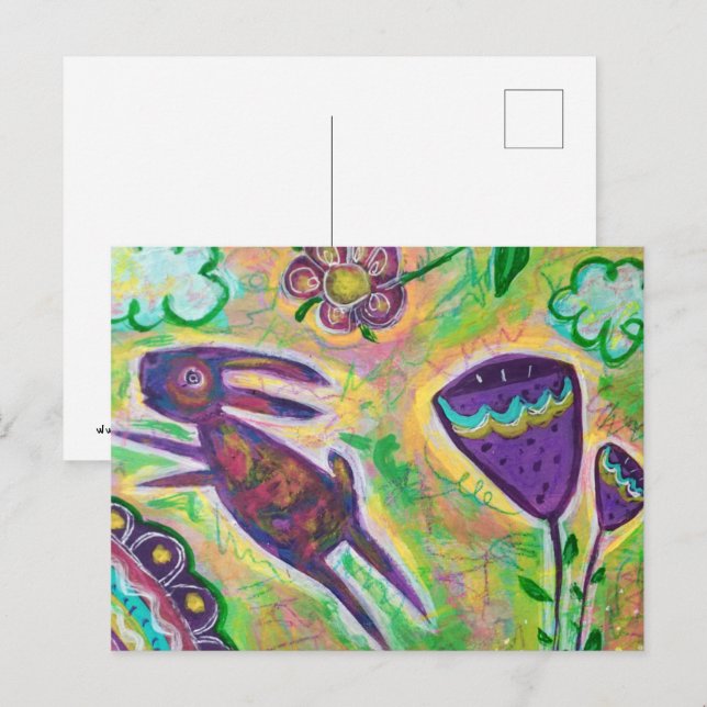 Lila Kaninchen Postkarte (Vorne/Hinten)
