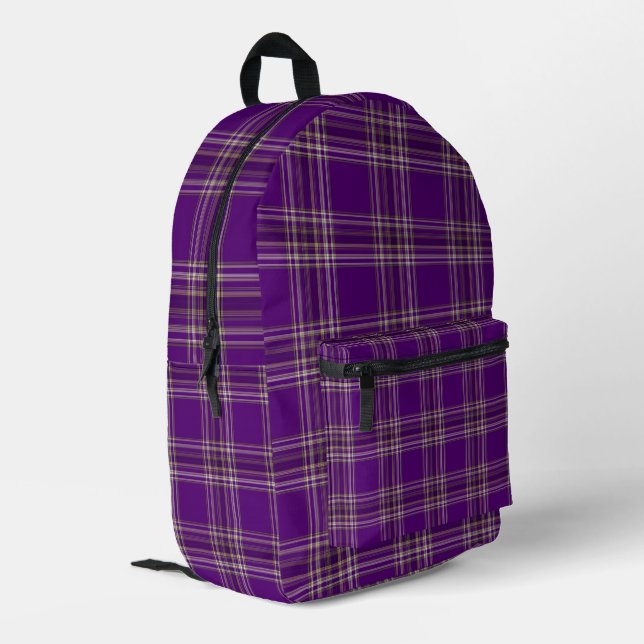 Lila Kariert Bedruckter Rucksack (Rückseitige Ecke links)