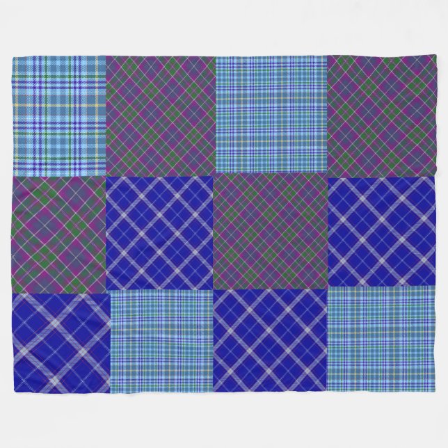 Lila Kariert/blaues Patchwork Fleece Blanket (Vorderseite (Horizontal))