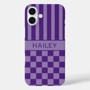 Lila Kariert Gestreift Personalisiert iPhone 16 Plus Hülle