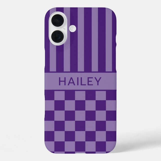 Lila Kariert Gestreift Personalisiert Case-Mate iPhone Hülle (Rückseite)