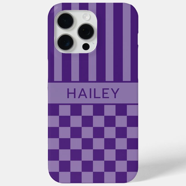 Lila Kariert Gestreift Personalisiert Case-Mate iPhone Hülle (Rückseite)