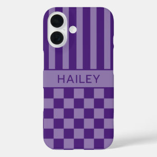Lila Kariert Gestreift Personalisiert iPhone 16 Hülle
