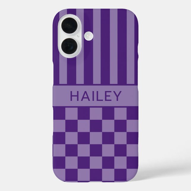 Lila Kariert Gestreift Personalisiert Case-Mate iPhone Hülle (Rückseite)