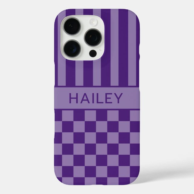 Lila kariert gestreift personalisiert Case-Mate iPhone hülle (Rückseite)