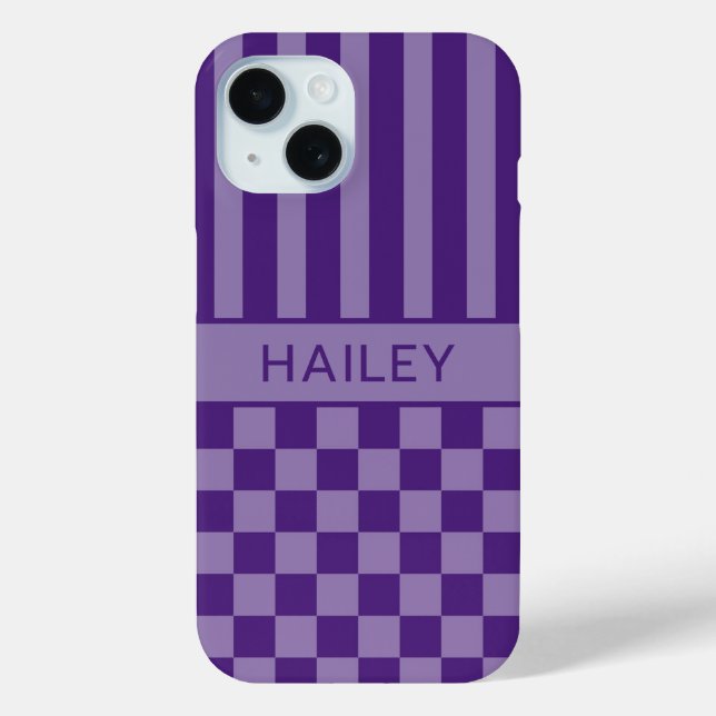 Lila Kariert Gestreift Personalisiert Case-Mate iPhone Hülle (Rückseite)
