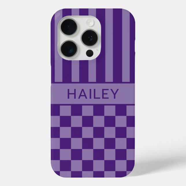 Lila Kariert Gestreift Personalisiert Case-Mate iPhone Hülle (Rückseite)