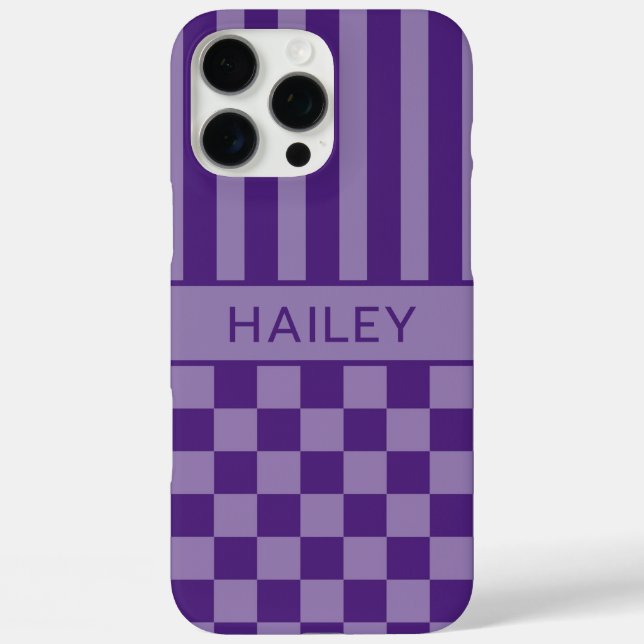 Lila Kariert Gestreift Personalisiert Case-Mate iPhone Hülle (Rückseite)