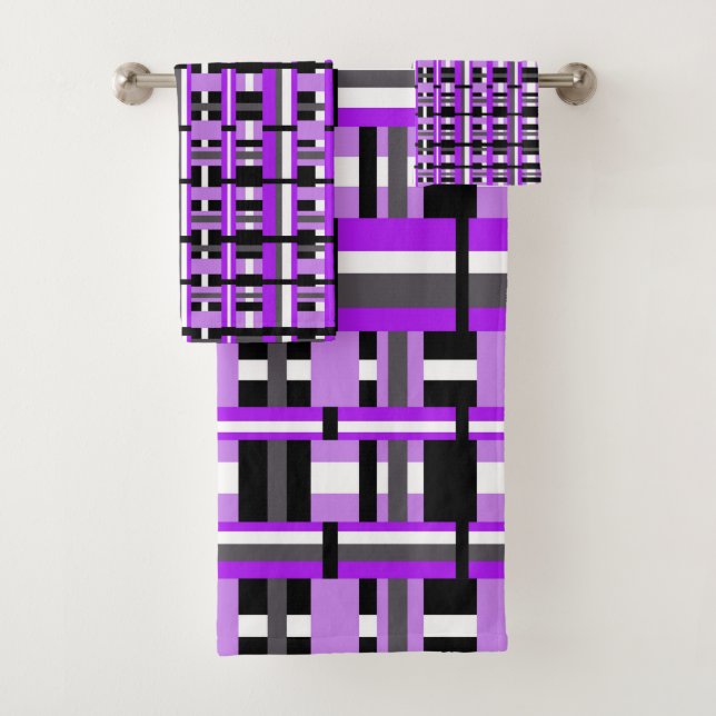 Lila kariert, schwarz & grau kühl badhandtuch set (Insitu)