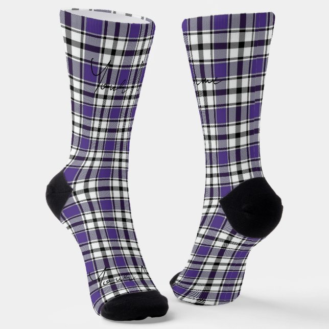 Lila Karierte Socken mit Name HAMbWG (Gewinkelt)