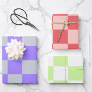 Lila kariertes Gingham-Muster Geschenkpapier Set