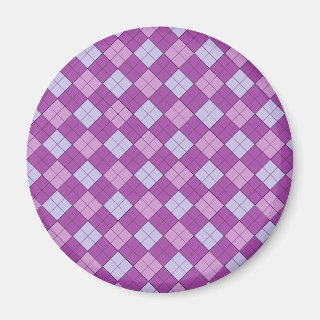 Lila Kariertes Magnet (rund) (Vorne)