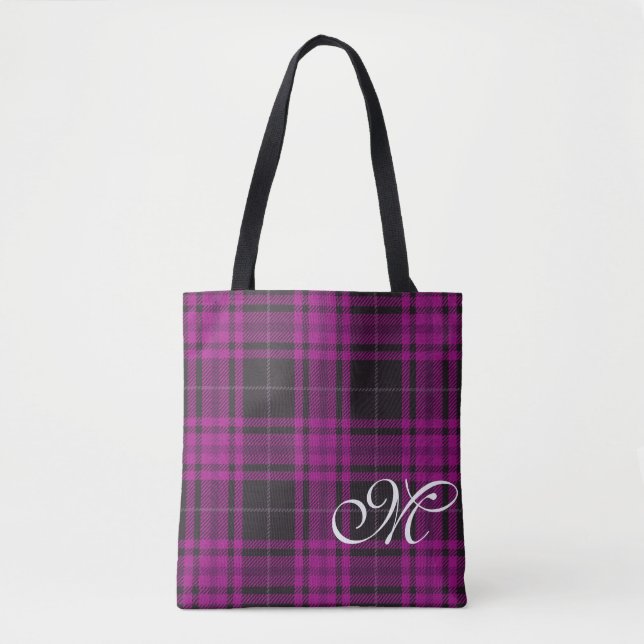 Lila Kariertes Monogramm Totbeutel (Vorderseite)