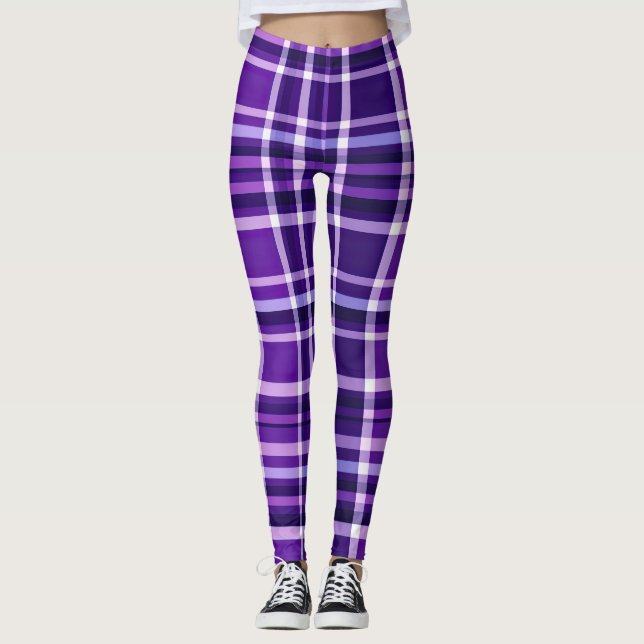 Lila Kariertes Muster Leggings (Vorderseite)