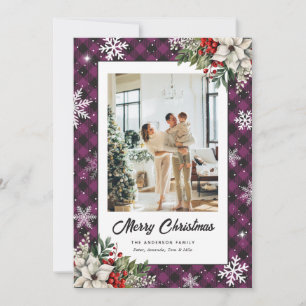 Lila Karo Botanik Foto Weihnachtskarte Feiertagskarte
