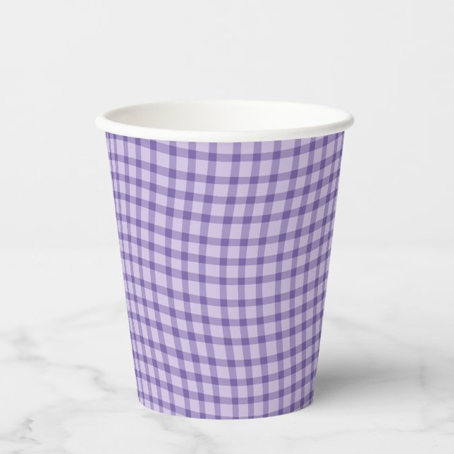 Lila Karo Gingham Nahtloses Muster Pappbecher (Vorderseite)