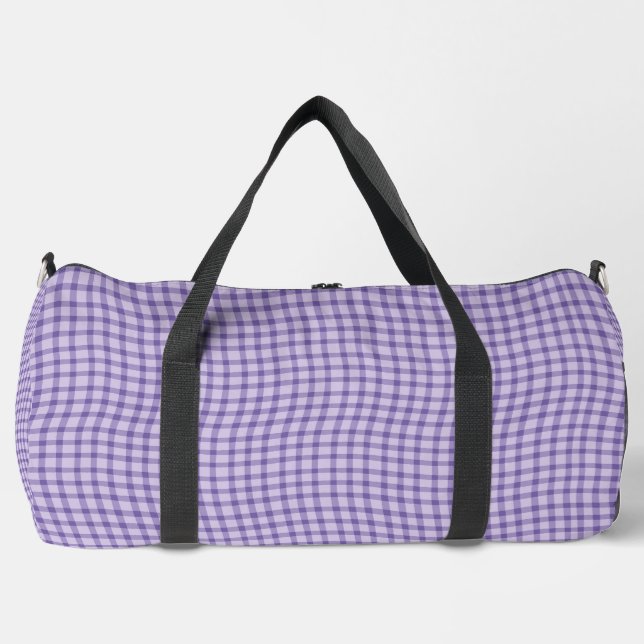 Lila Karo Gitter Nahtloses Muster Groß Duffle Bag (Vorderseite)