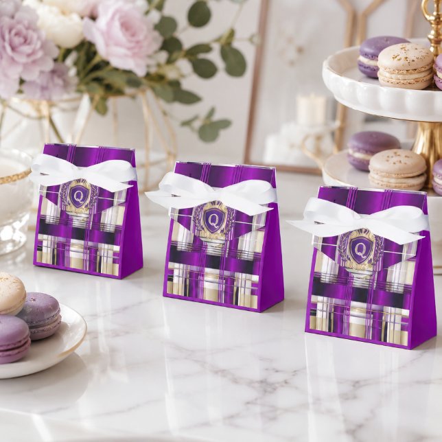 Lila Karo Monogramm Spiralblock Geschenkschachtel (Stylish Purple Plaid Favor Boxes)