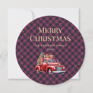Lila Karo Roter LKW Frohe Weihnachtskarte Feiertagskarte