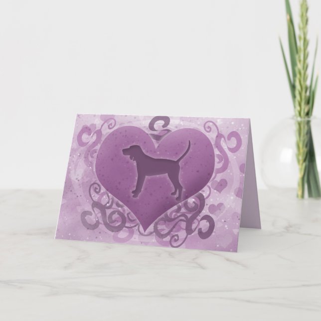 Lila Karte Redbone Coonhoundvalentines Tages (Vorderseite)